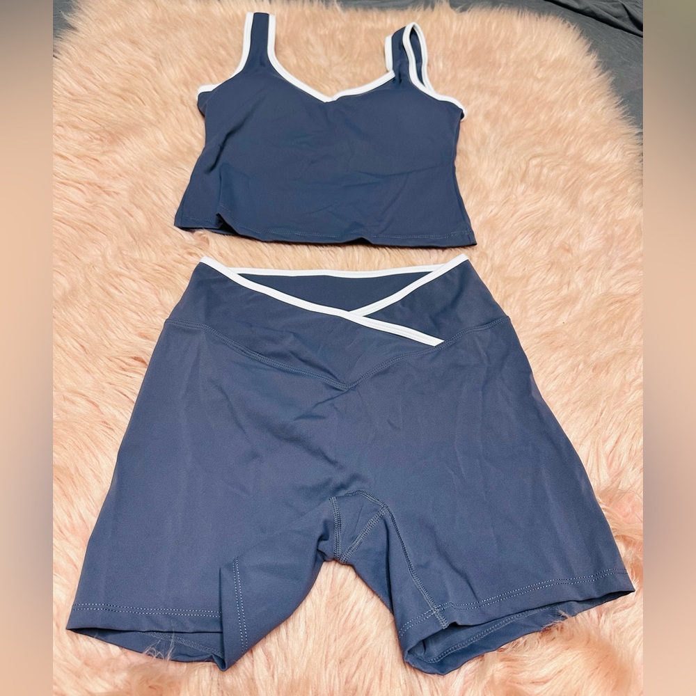 Elegant Gray & White Swim Short Set